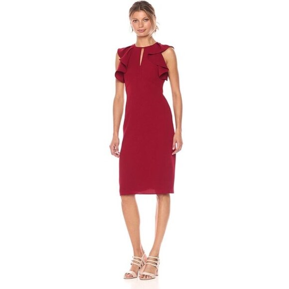 Shoshanna Darwin Preppy Ruffle Sleeve Quiet Luxury Cocktail Midi Dress Size 2 - Picture 1 of 10